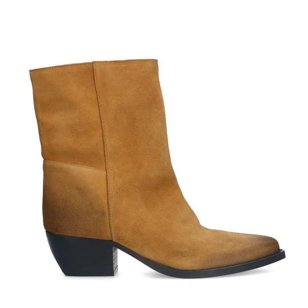 Taupe suède enkellaarsjes met hak