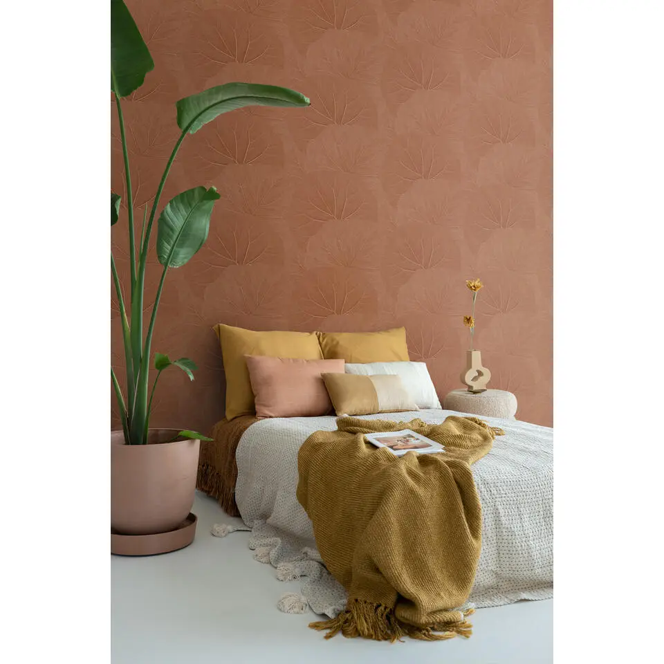 ESTAhome behang bladeren terracotta - 53 cm x 10.05 m