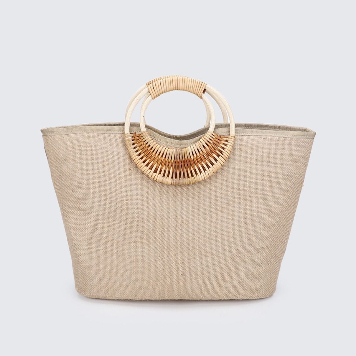 PEACH ACCESSORIES Geometric Sequin Bag with Rattan Circle Handles