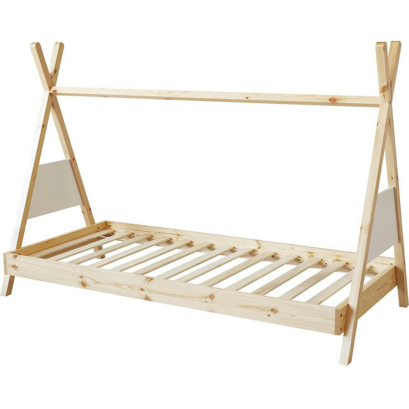 ASHA - Lit enfant cabane pin beige sommier 190x90cm