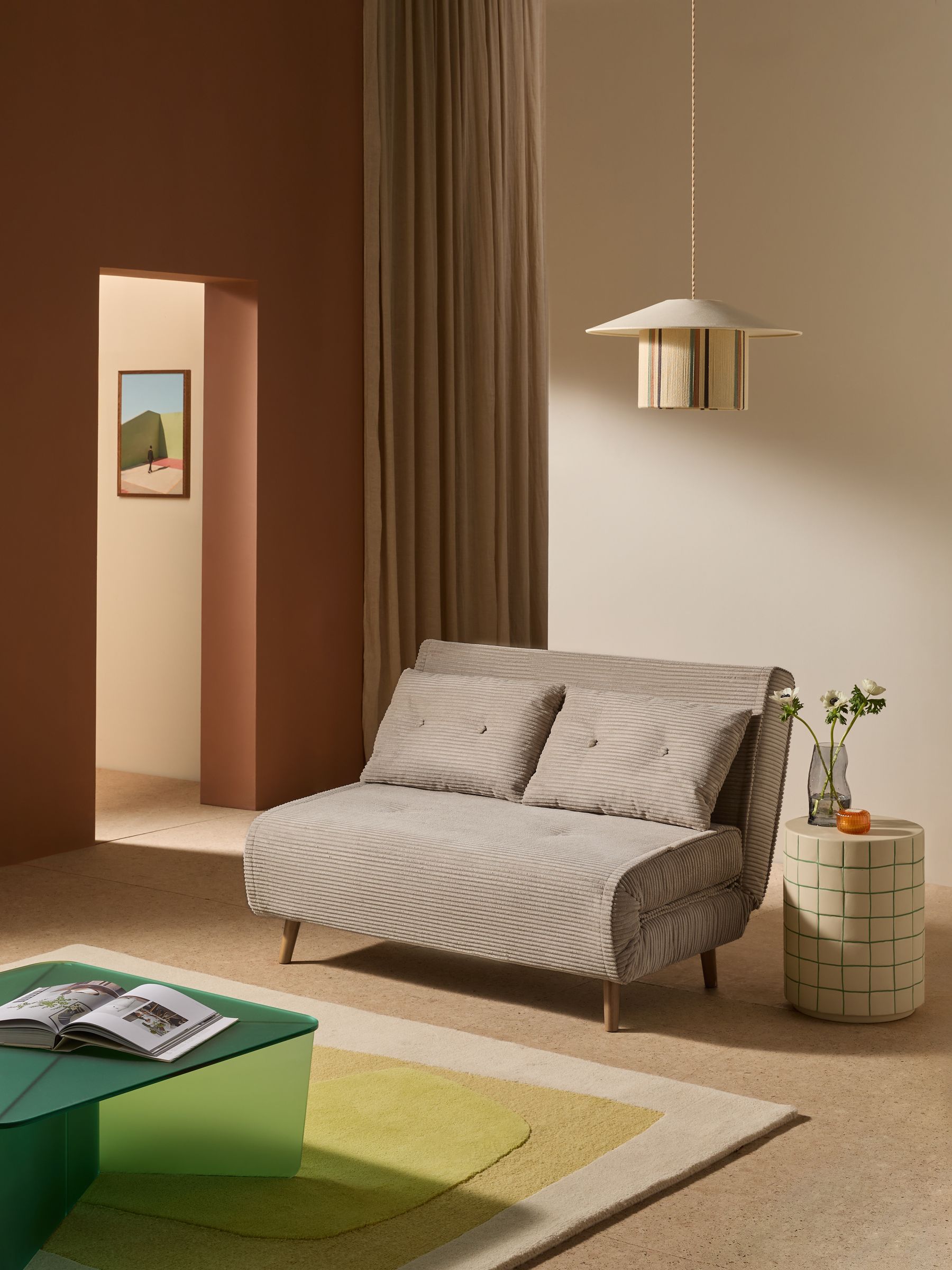 Regular Haru 2 Seater Sofa Bed in Natural Corduroy