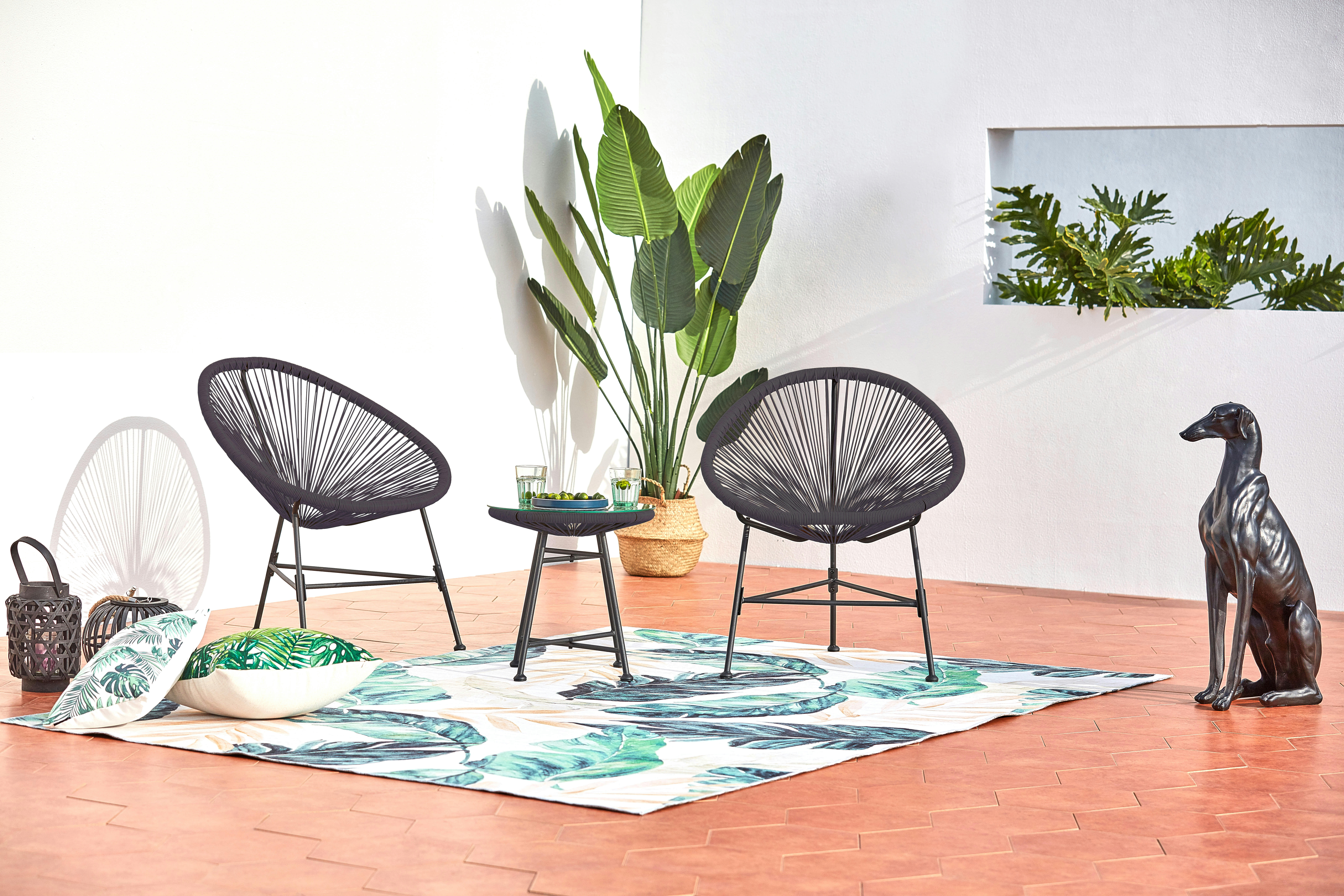 ACAPULCO - Salon de jardin 2 fauteuils ronds et table basse gris