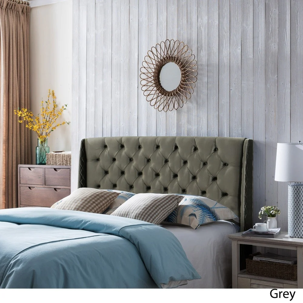Lidia Adjustable Wingback Queen Tufted Velvet Headboard by Christopher Knight Home