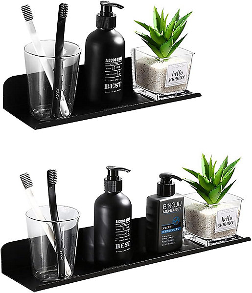 Panier de douche autocollant en aluminium, lot de 2, pour salle de bain, cuisine, noir, longueur 30/40 cm