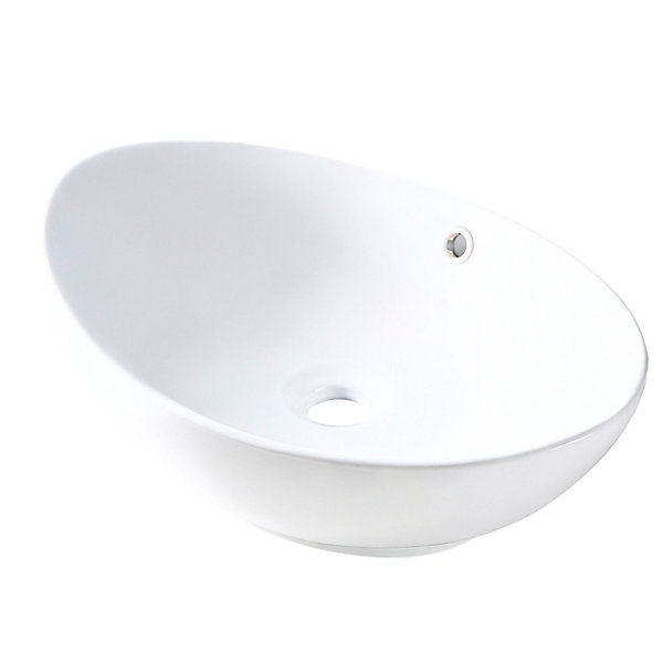 BALNEO - vasque à poser en céramique ZERRA avec trop-plein rond blanc - lavabo de salle de bain moderne