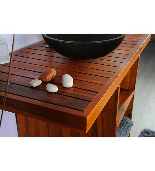 Ensemble meuble vasque et miroir salle de bain New Gempo 100 cm en bois teck naturel Taille - Meuble   Miroir   vasque