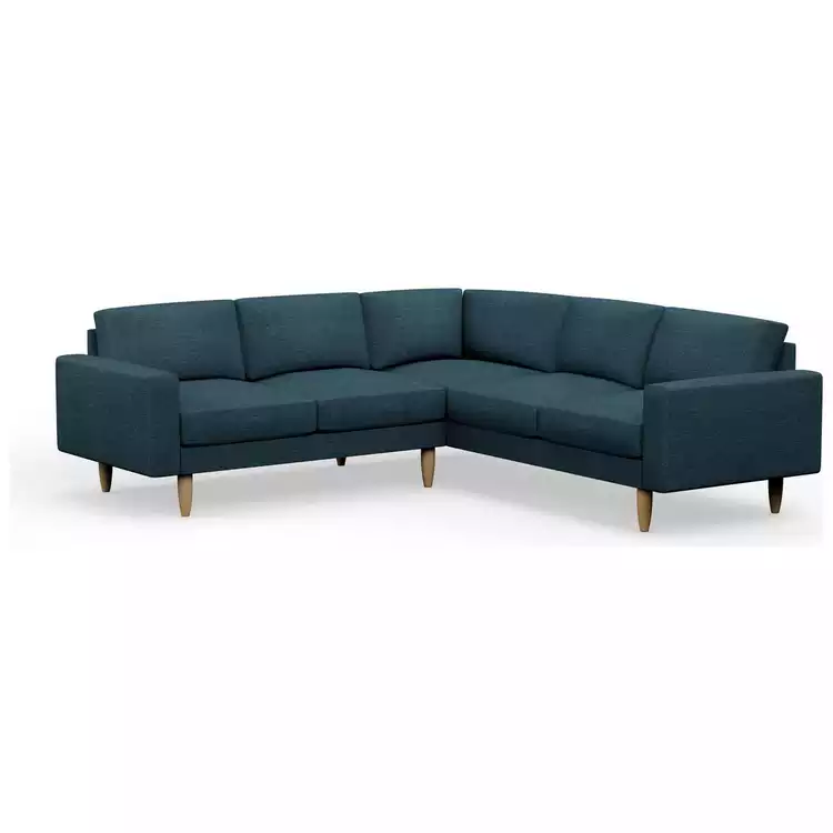 Hutch Plus Fabric Block Arm 5 Seater Corner Sofa-Aegean Blue