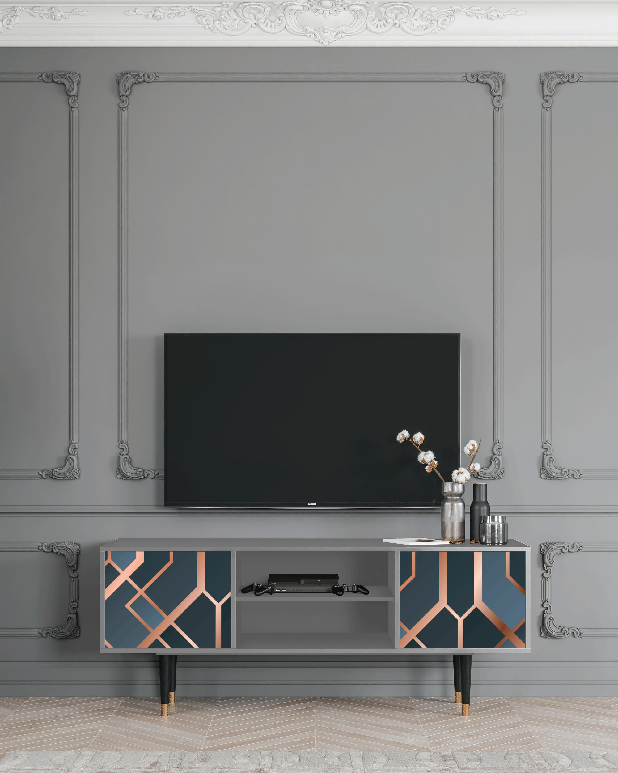 ASHY 1920' - Meuble TV  bleu-vert 2 portes L 170 cm