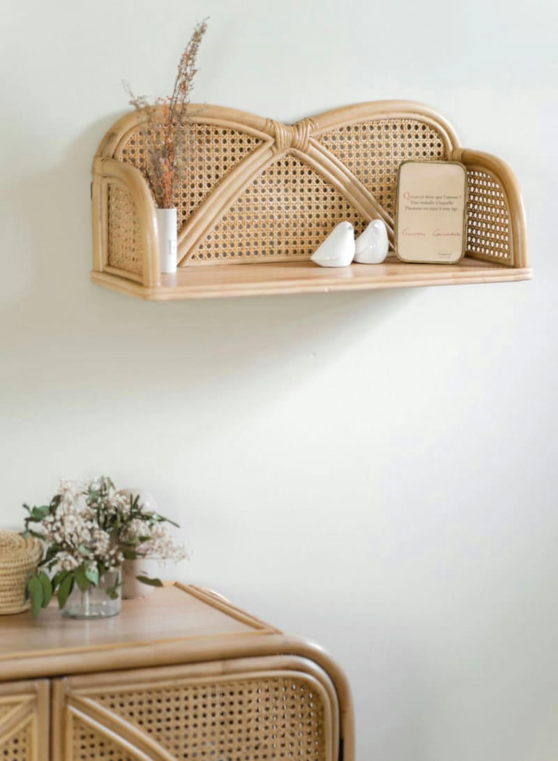 ALMA - Étagère murale rotin et cannage