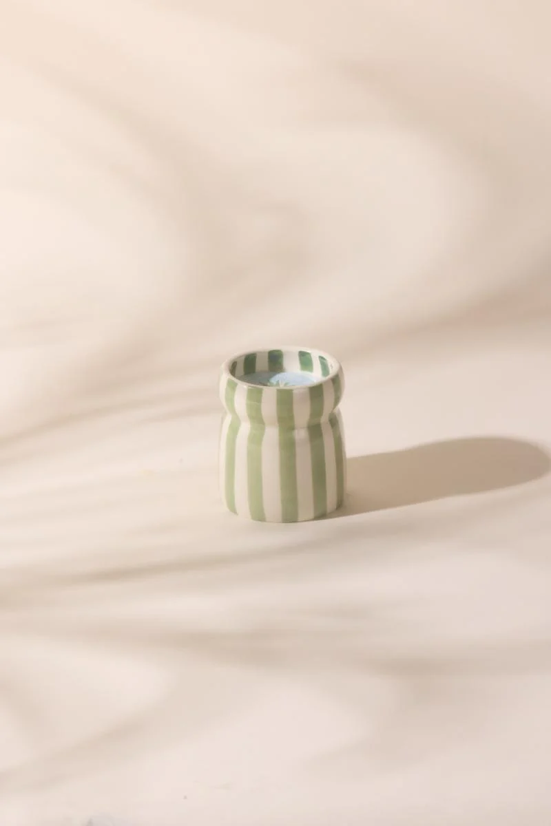 Bora Bora Sage Stripped Ceramic Candle