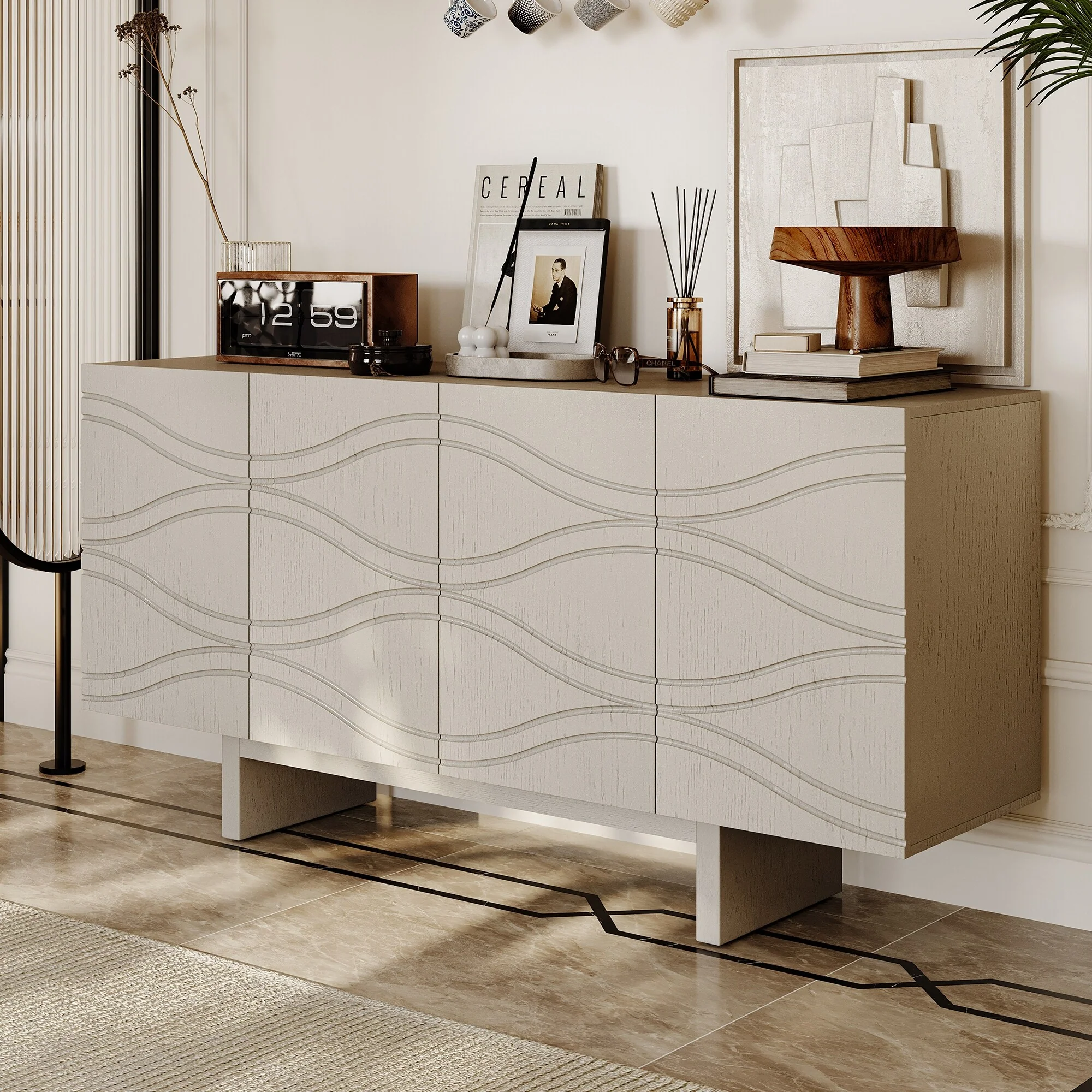 Clihome Mid-century Wood 4-Door Storage Buffet Sideboard