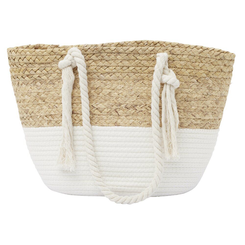 Panier de plage jacinthe d'eau tressée beige et crème 48x15xH27cm