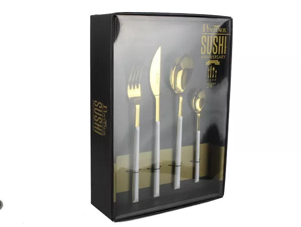 Komplet sztućców 24 cz. na 6 osób PINTI1929 - Sushi Anniversary Gold&White (2.5 mm) - pudełko 23.17Y0.K091.K24