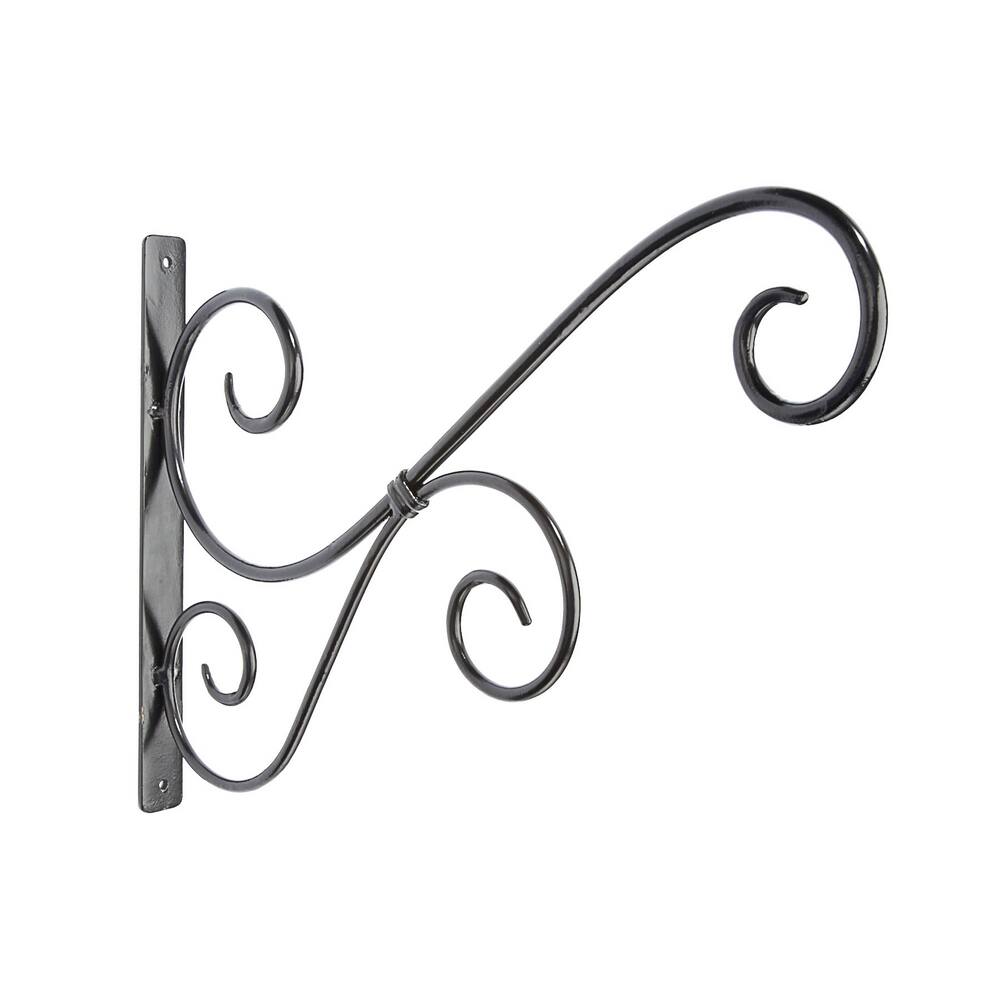 Wall Hanging Metal Plant Scroll Hook/Bracket For Hanging Basket Planters, 15-in, Black