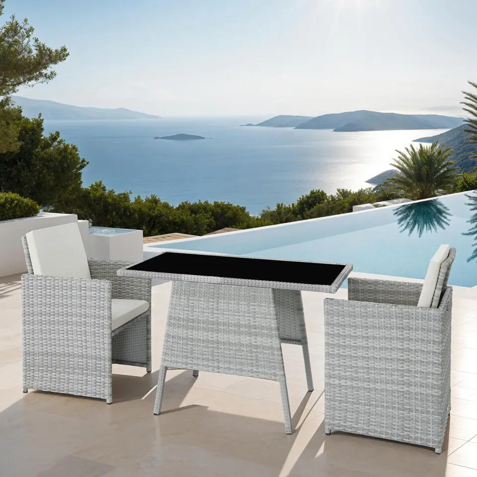 tectake Wicker tuinset Lausanne 2 1 - Lichtgrijs