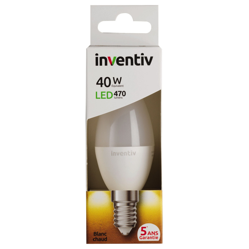 Ampoule LED flamme E14 6 W 470 lm blanc chaud INVENTIV