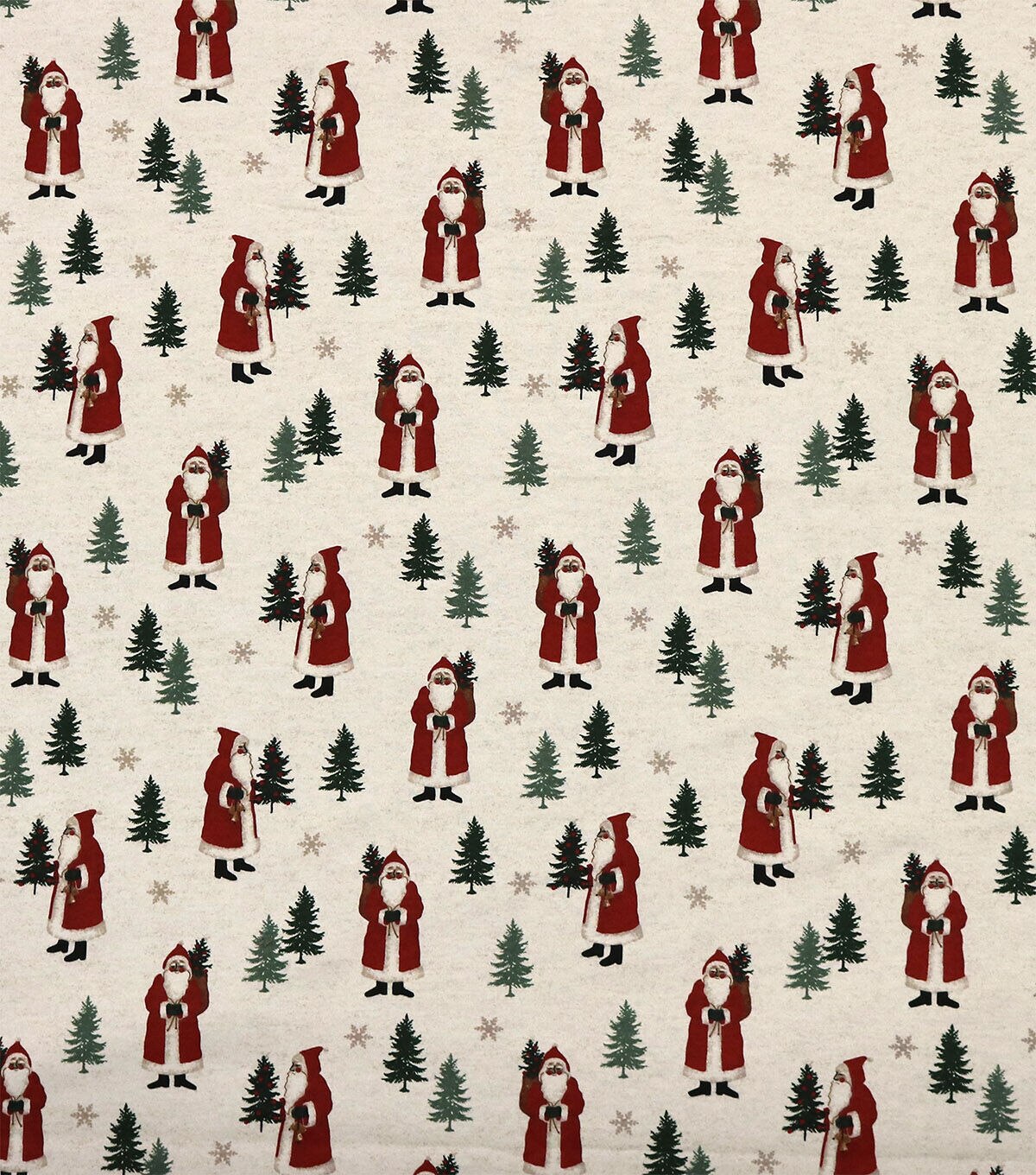Santa's & Trees on White Super Snuggle Christmas Flannel Fabric