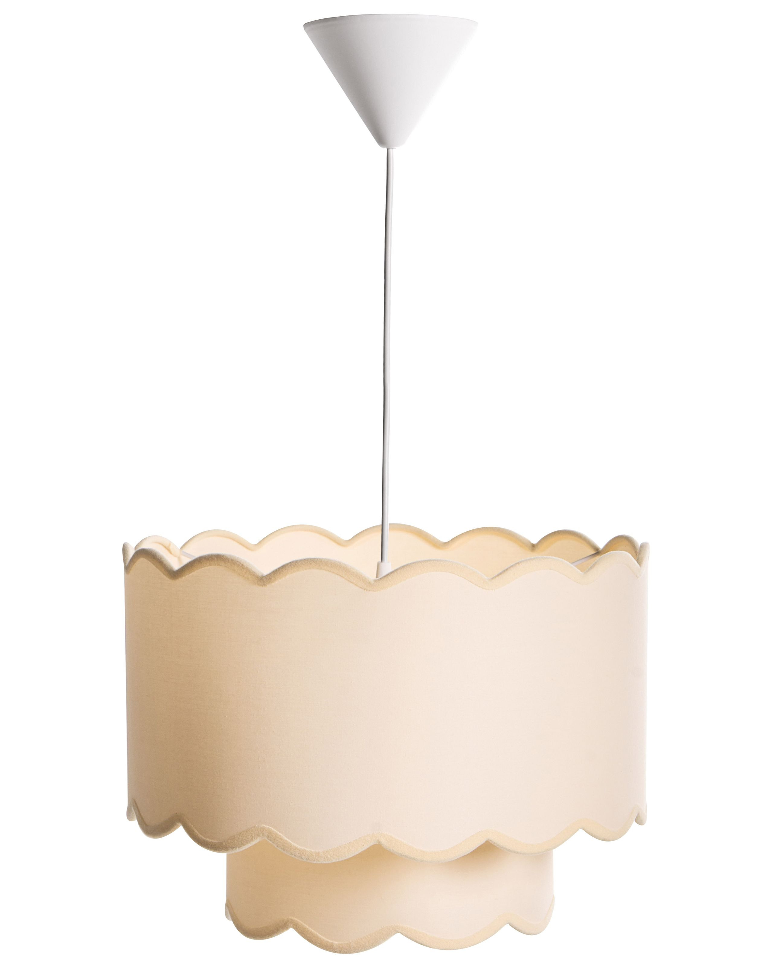 Metalowa lampa wisząca materiałowy podwójny abażur biel i jasny beż