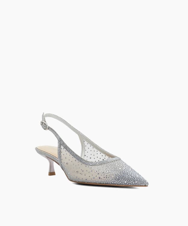 Cirelle Grey - Embellished Slingback Court Shoes
