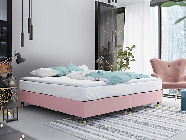 Lit continental Logan 109, Double, Rose, Tissu, Disponible