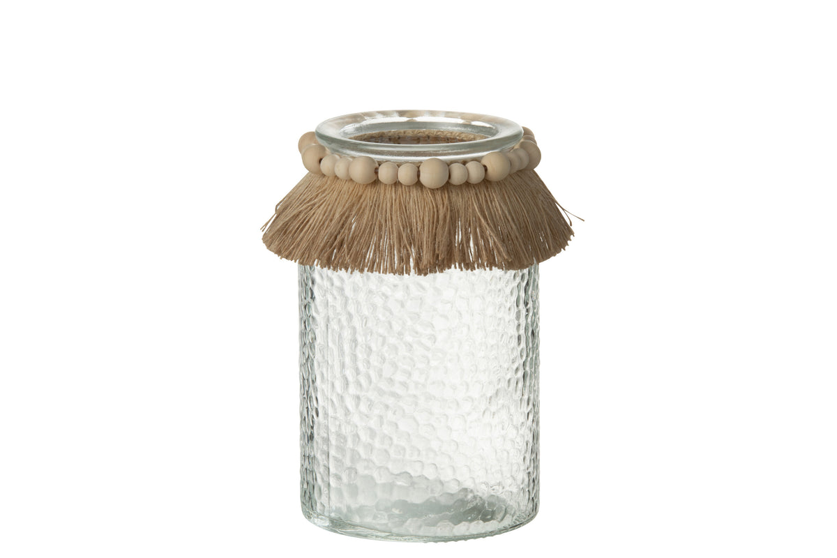 J-Line windlicht Kralen - glas - transparant - large