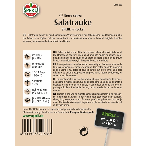 Salatrauke »SPERLI's Rocket«, einjährig, mediterranes Würzkraut, ganzjährig