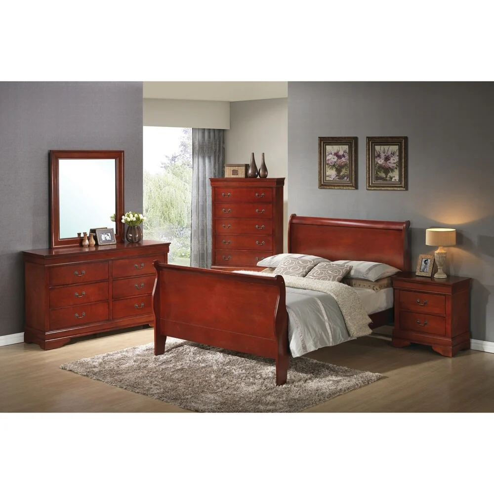 Louis Philippe Red Brown 4-piece Bedroom Set