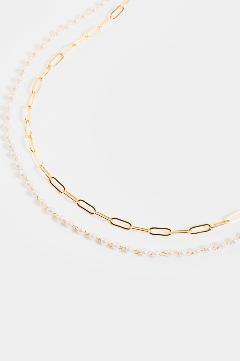 Loni Paper Clip Pearl Necklace