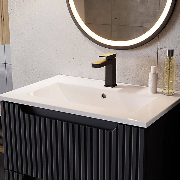 Meuble sous-vasque NEWPORT avec lavabo 50 x 57 x 39 cm noir rainuré blanc brillant en.casa