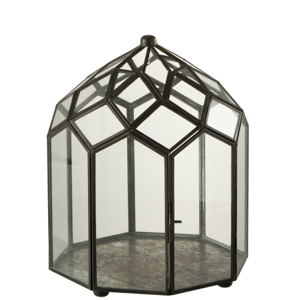 J-Line terrarium - glas/metaal - zwart - medium - Ø 25 cm
