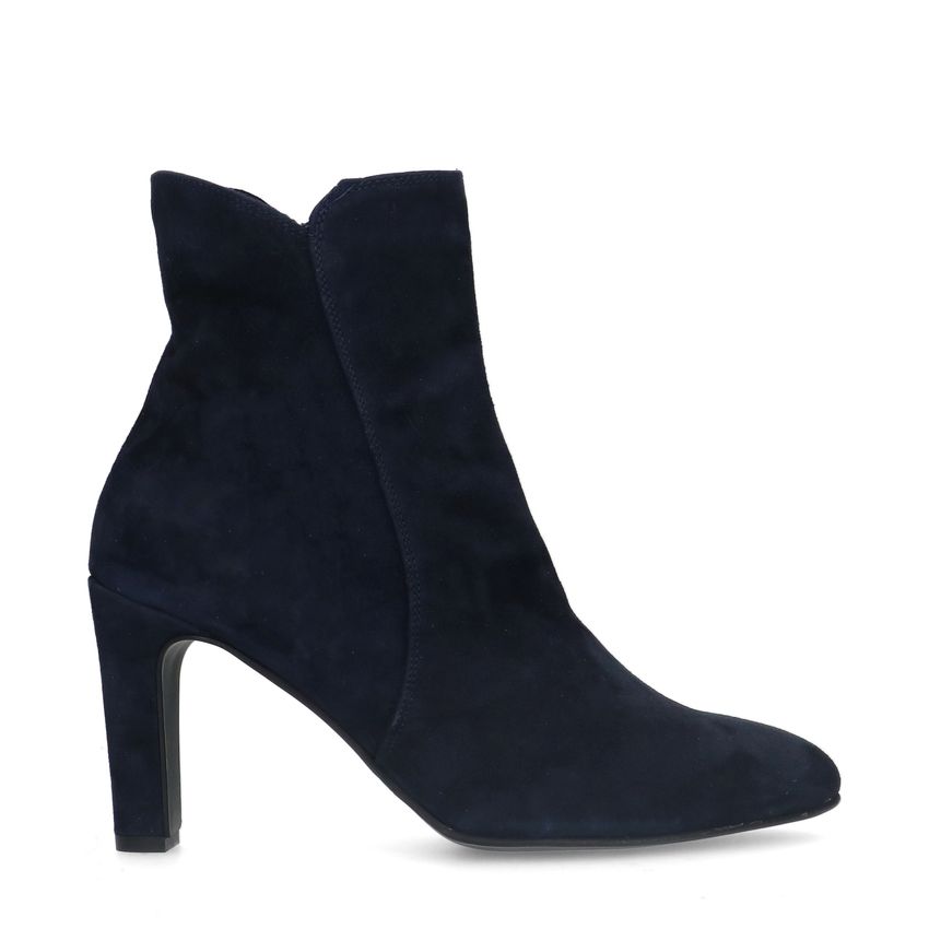 Manfield Blauwe suède enkellaarsjes met hak