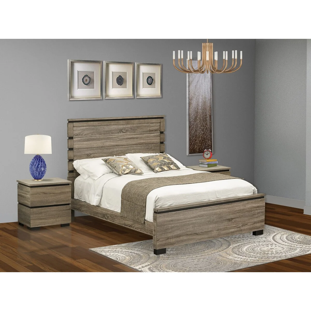 East West Furniture Savona Queen Size Bedroom Set in Antique Gray Finish with Queen Bed, Nightstand(Pieces Option)