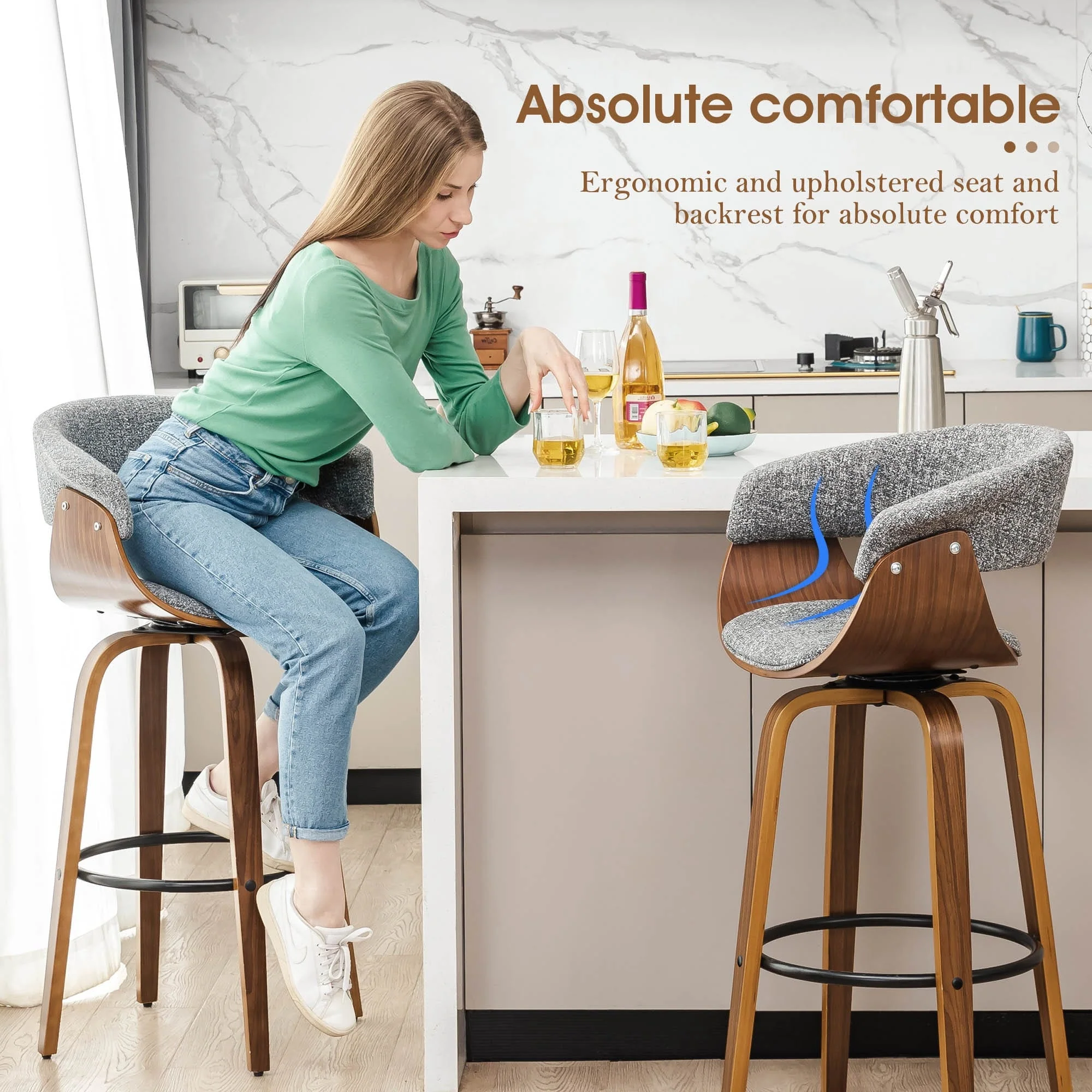 Glitzhome Set of 4 Modern Counter or Bar Height Faux Leather Swivel Pub Stools