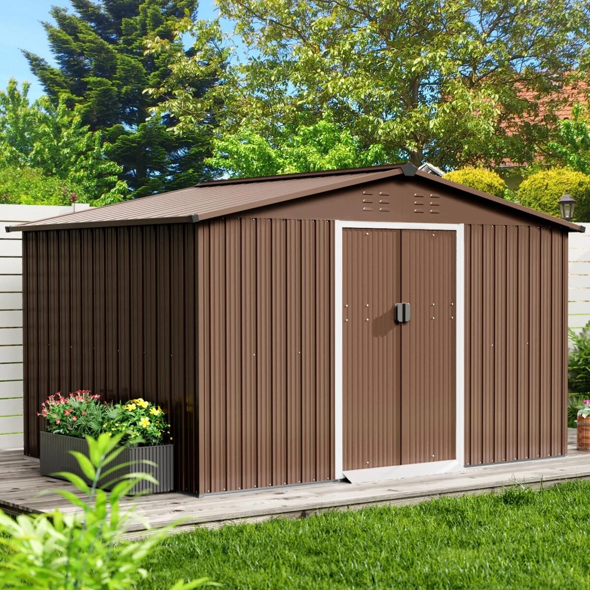 Outdoor Storage Shed, with Sloped Roof & Lockable Door