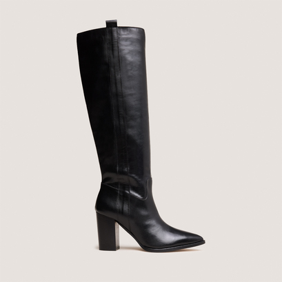 Bottes à hauts talons et bouts pointusen cuir noir | PECHE