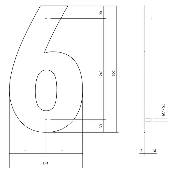 Hausnummer, Nummer 6 XL , mattschwarz, Stahl