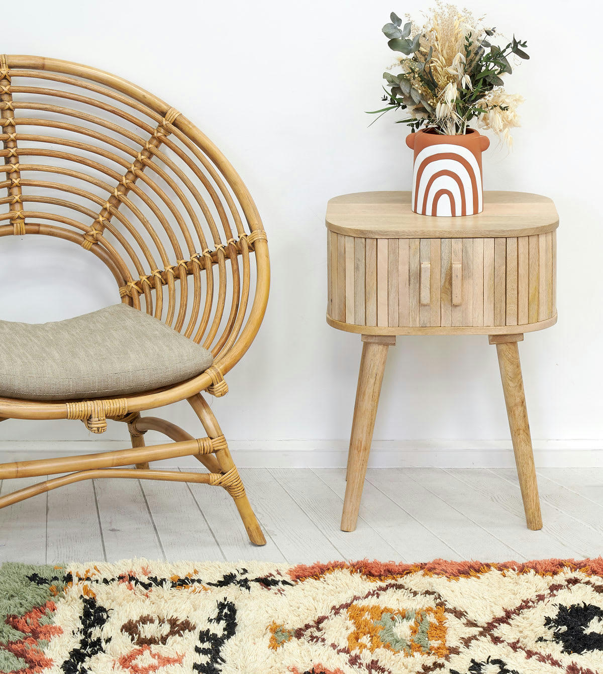 - Tapis berbère en laine et coton tuftés multicolores ethnique