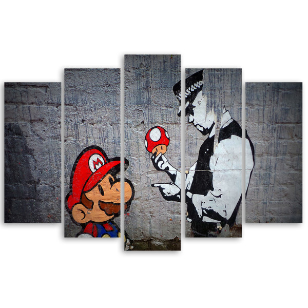 Feeby Obraz 5 częściowy na płótnie Banksy Mario Graffiti
