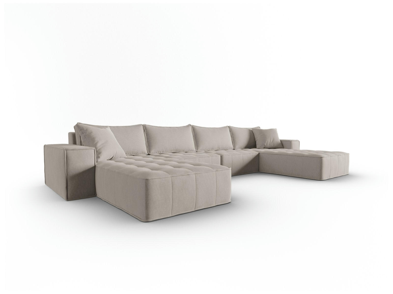 MIKE - Canapé panoramique modulable 6 places en tissu structurel gris clair