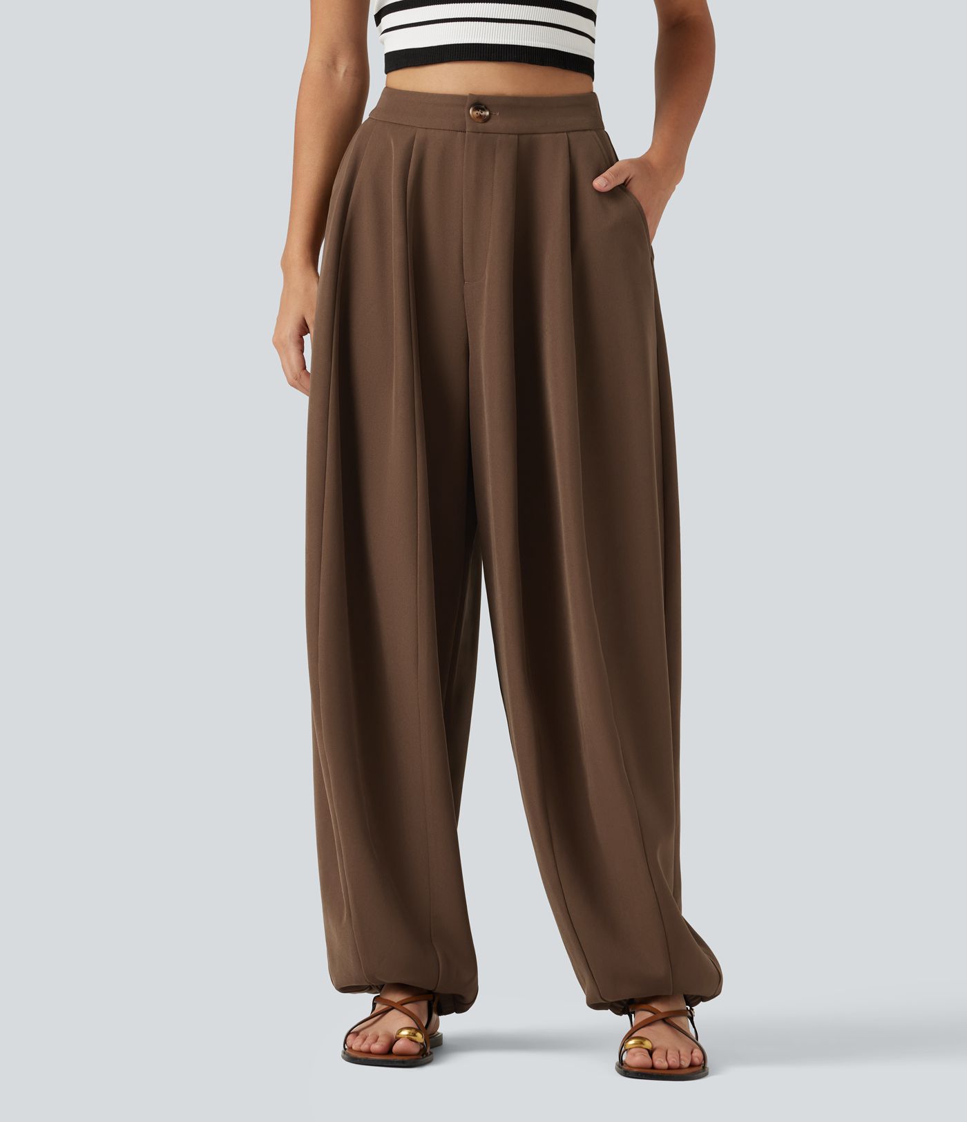 Pantalon taille haute coupe ballon avec poches