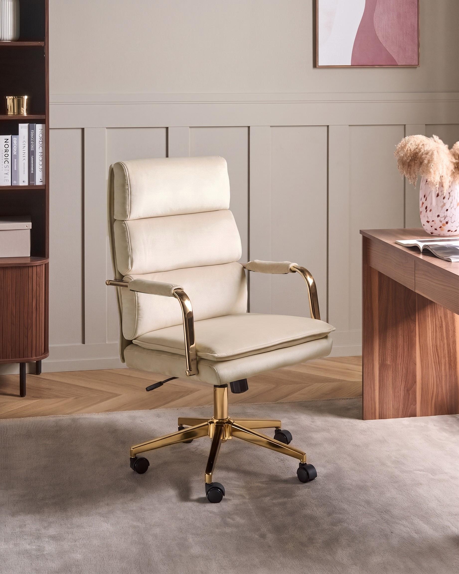 Office Chair VAMURE Velvet Light Beige