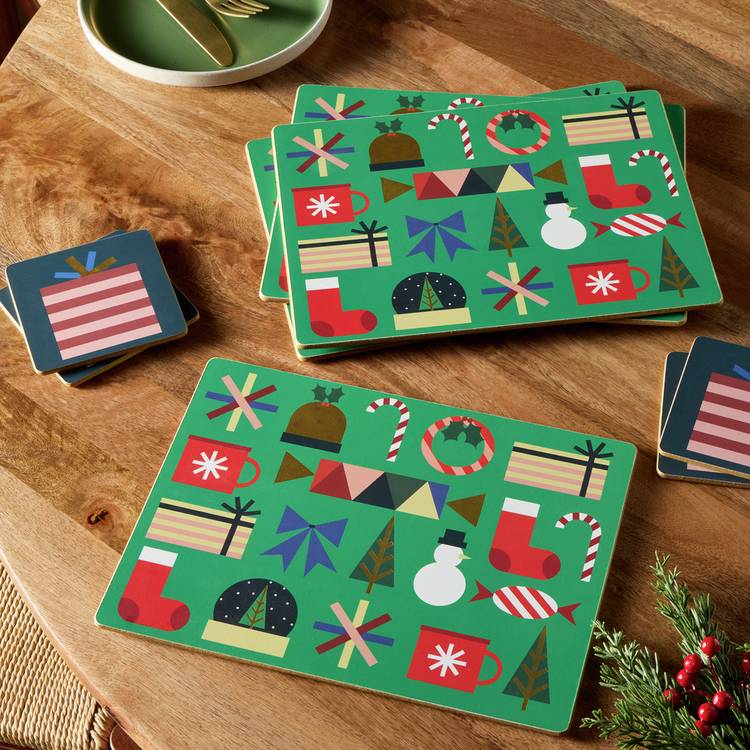 Habitat Corkback Festive Icons Set of 4 Placemat & Coasters