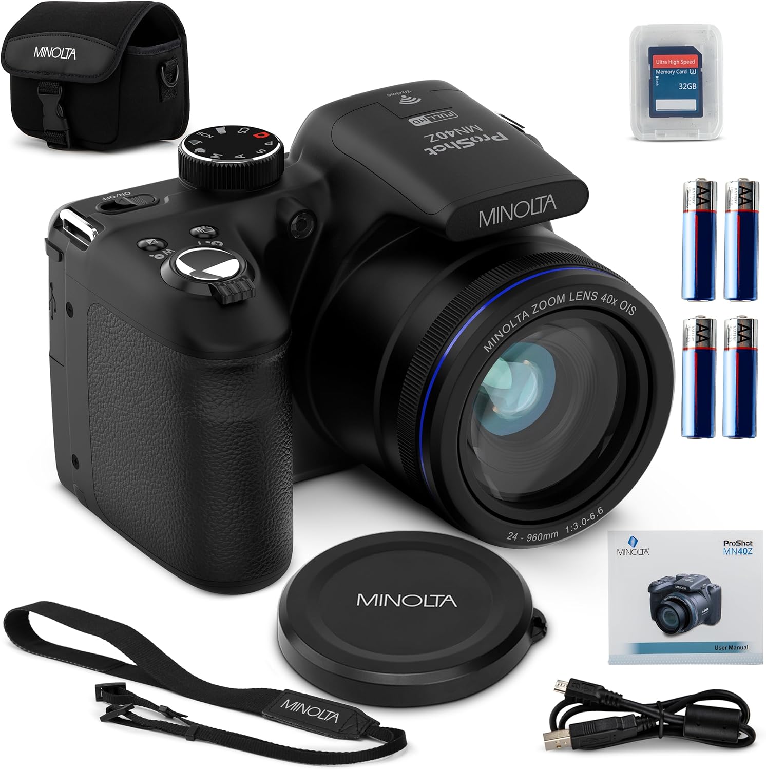 Minolta MN40Z 20MP Digital Camera – 40x Optical Zoom  1080p FHD Video  3.0 LCD  Wi-Fi  Face/Smile/Blink Detection – Black
