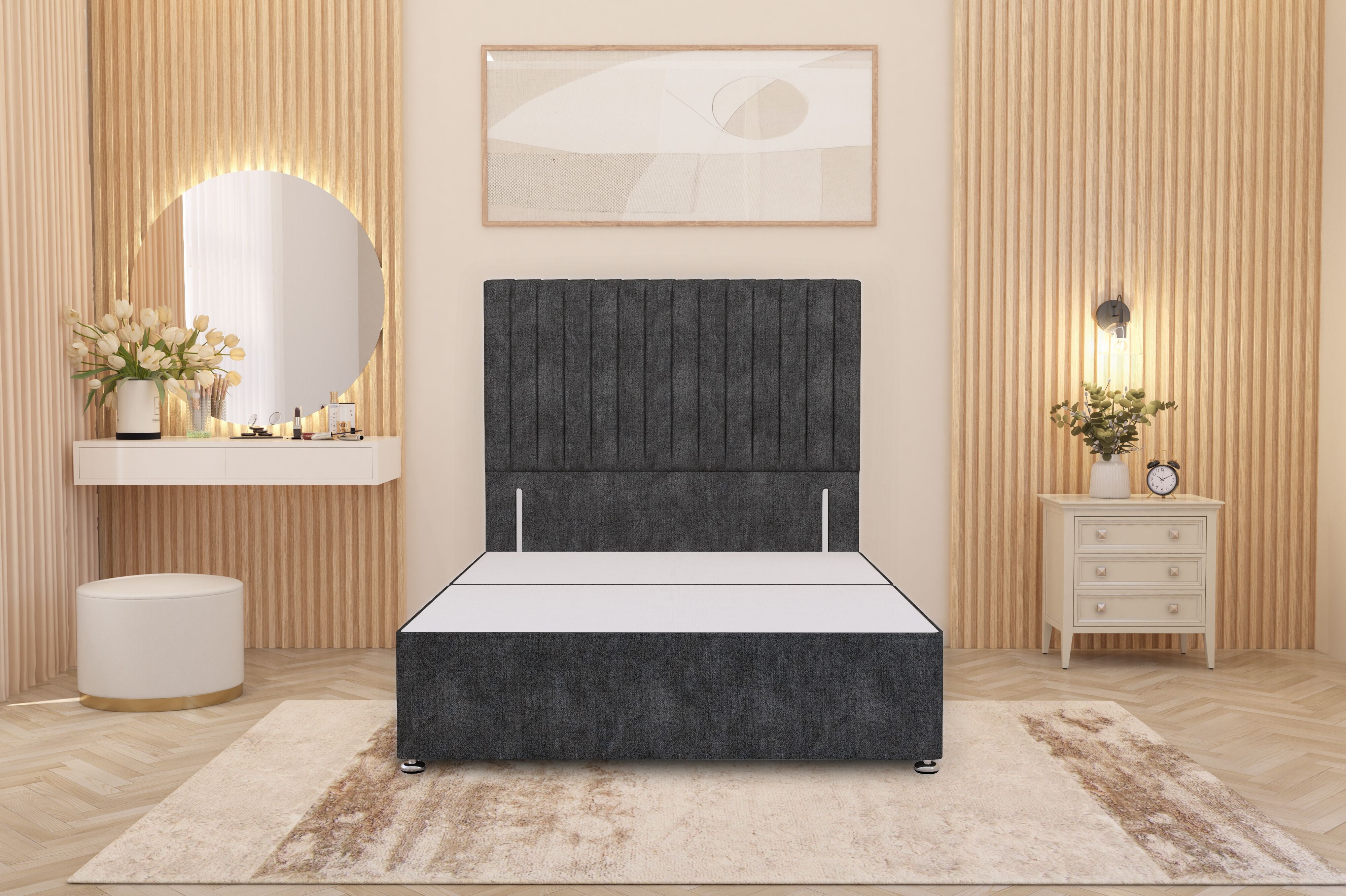 Somnior Eleanor Divan Bed Base with 54" Floor Standing Headboard Tweed Fabric