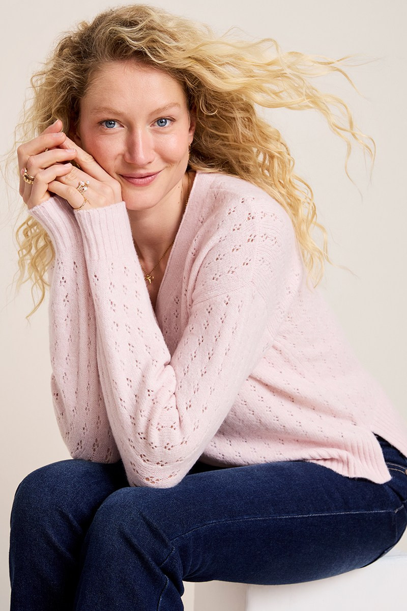 Erica Pointelle Bow Pullover Sweater