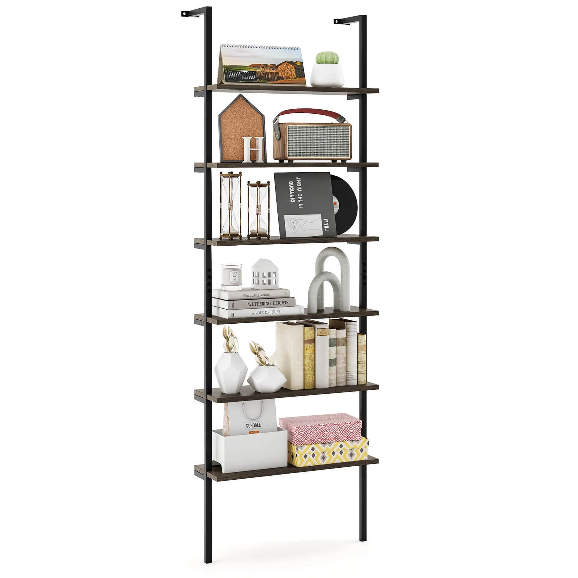 Costway 6-tier Ladder Shelf 72 Inches Industrial Wall Mounted - See Details
