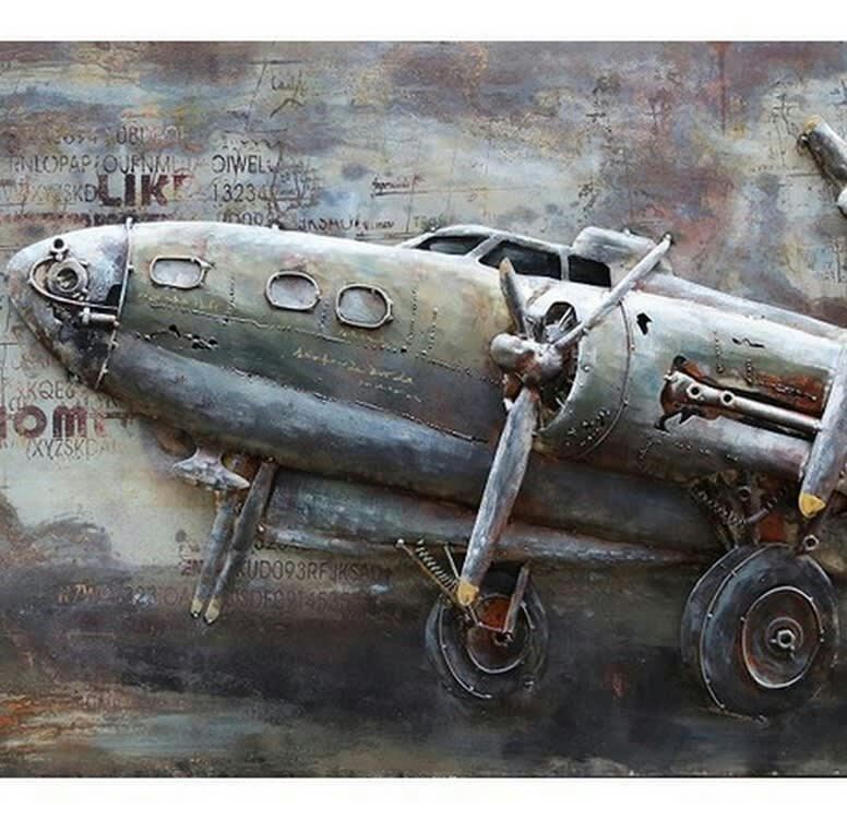 MÉTAL BRASS - Tableau relief en métal avion profil 140x70