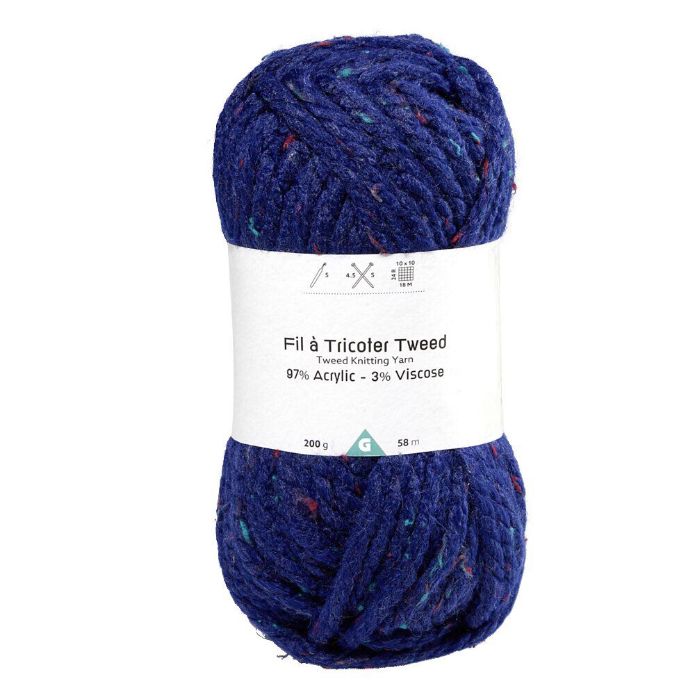 Pelote fil à tricoter tweed épaisse acrylique et viscose bleu 200g
