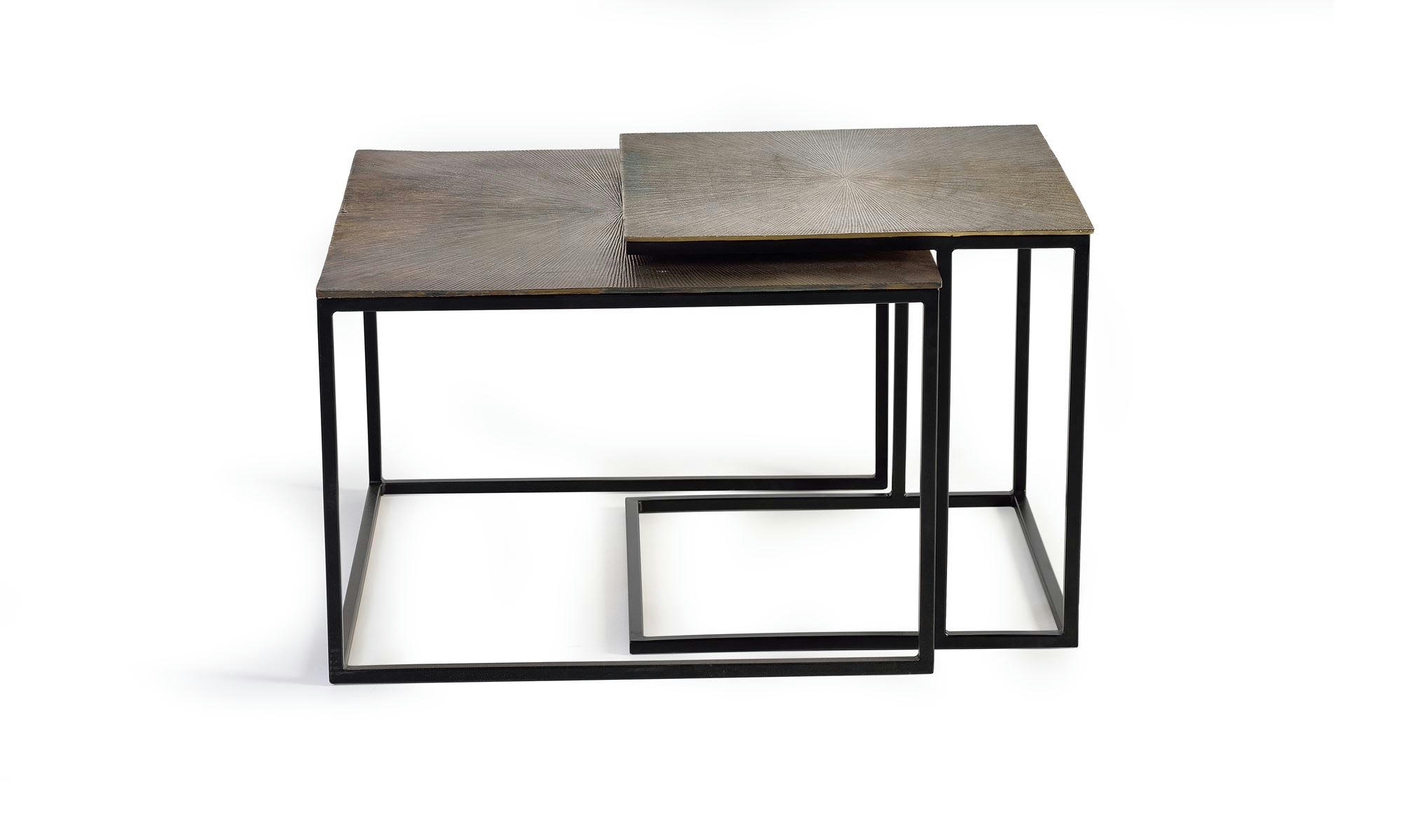 - Set de deux tables basses plateau bronze et pieds métal