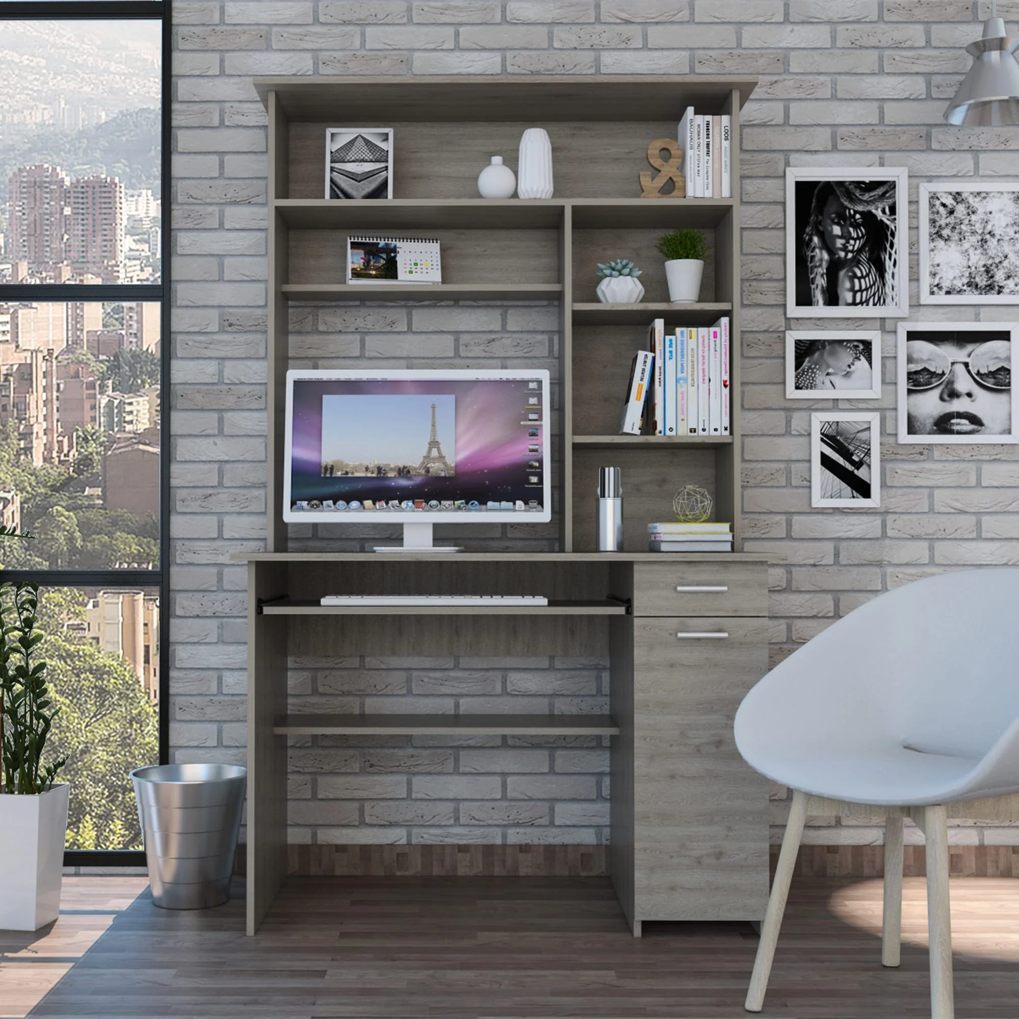 2 Drawer and 7 Shelf Computer Desk with Hutch